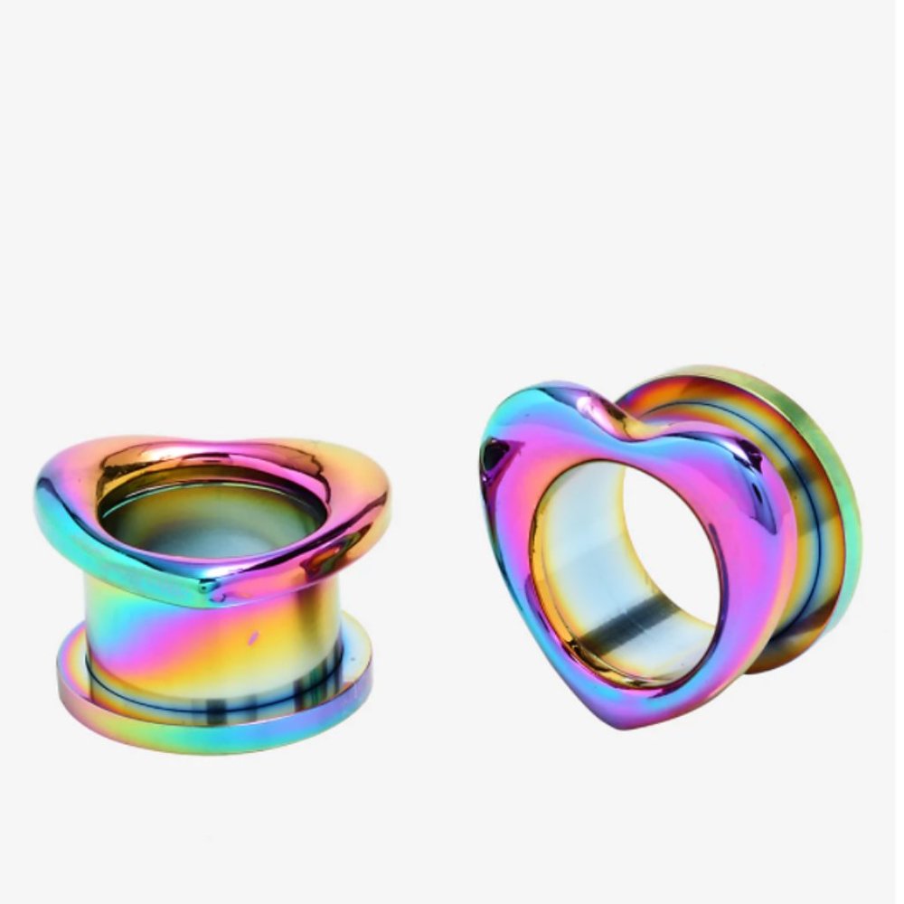 Steel Rainbow Heart Tunnel Plug 2 Pack NEW